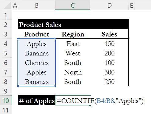 COUNTIF formula for Apples