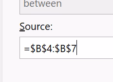 Source field with region range selected