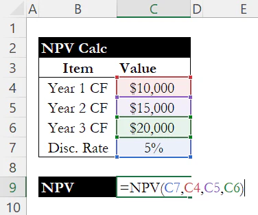 NPV formula in Excel