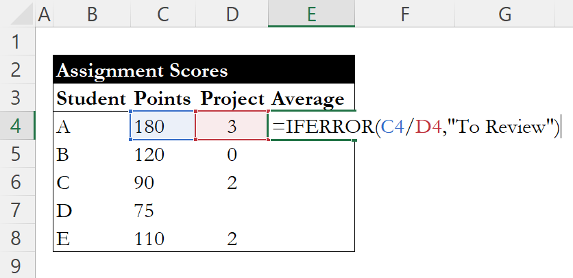 IFERROR formula in cell E4