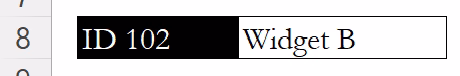 INDEX MATCH result showing Widget B